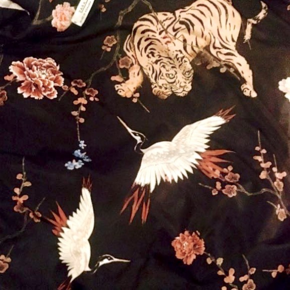 Zara | Kimono Sleeve Oriental Print Self-Tie Kaftan Dress | Approx Size 16/ US S - Picture 13 of 13